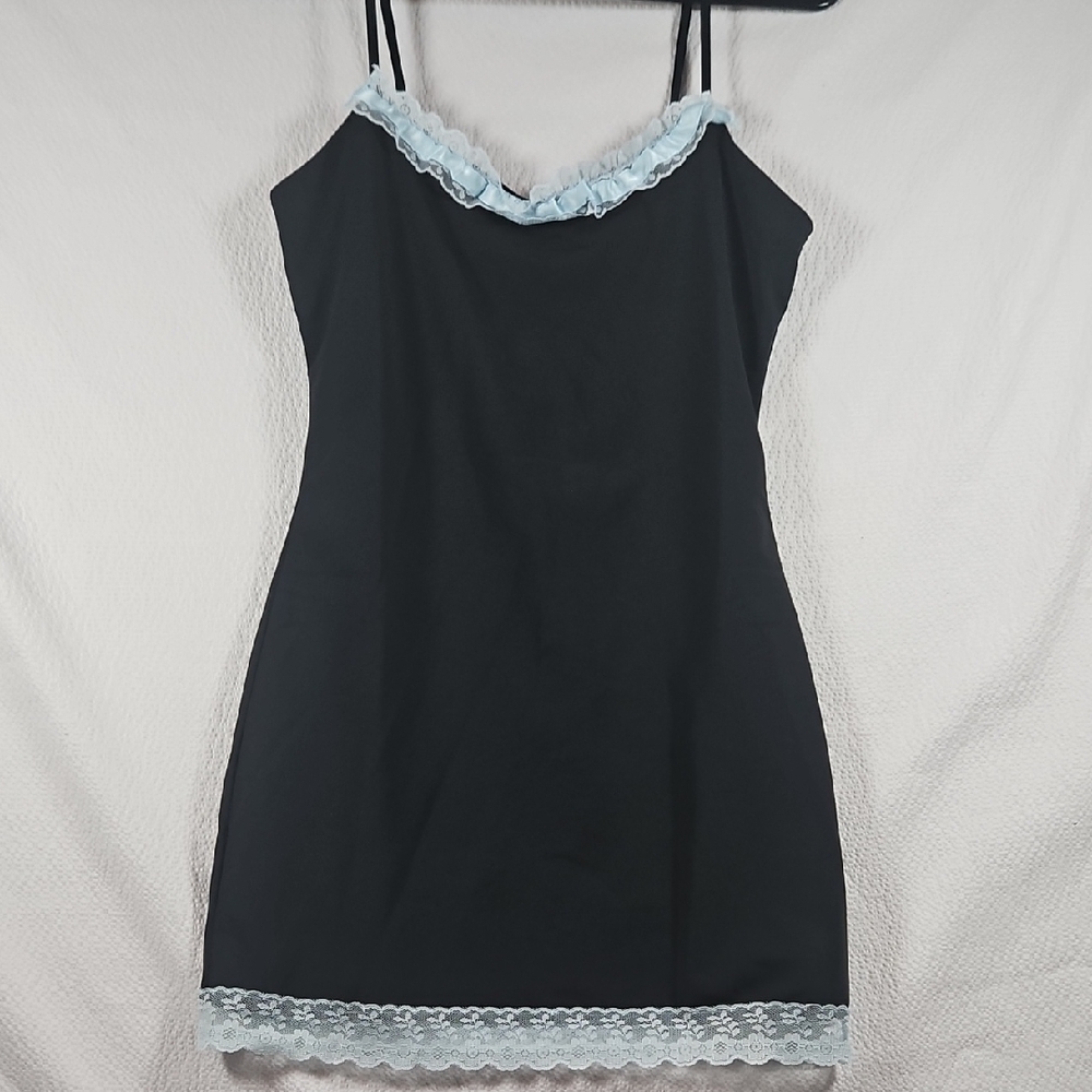 Finesse Davie Mini Dress with Blue Lace Trim